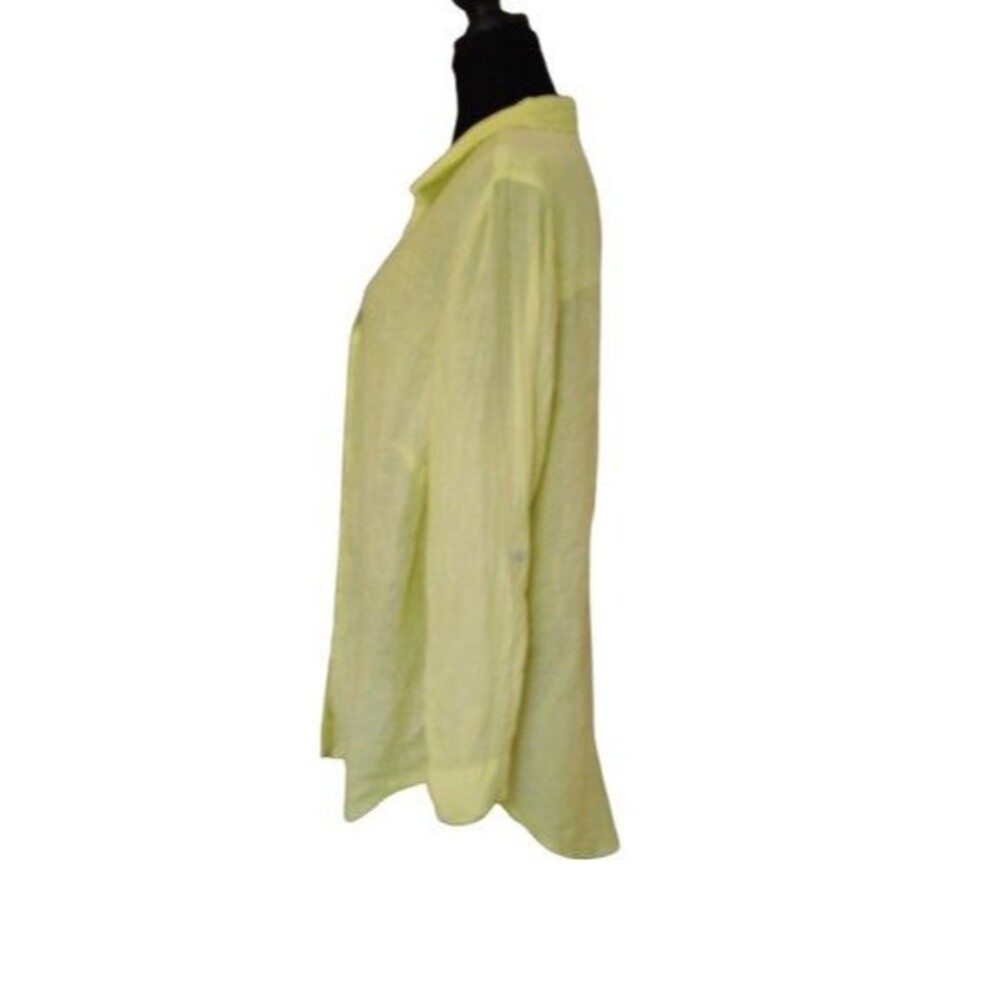 Sigrid Olsen Linen Button Front Shirt Size 1X Roll Sleeve Chartreuse... - Picture 3 of 10